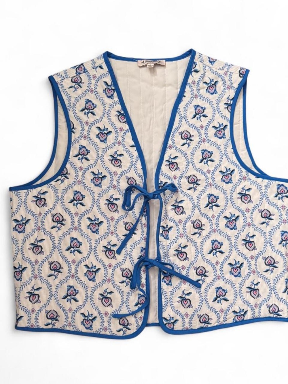 NWT Nanette Lepore Quilted Floral Vest Front Ties Womens Sz L Cottagecore Layer